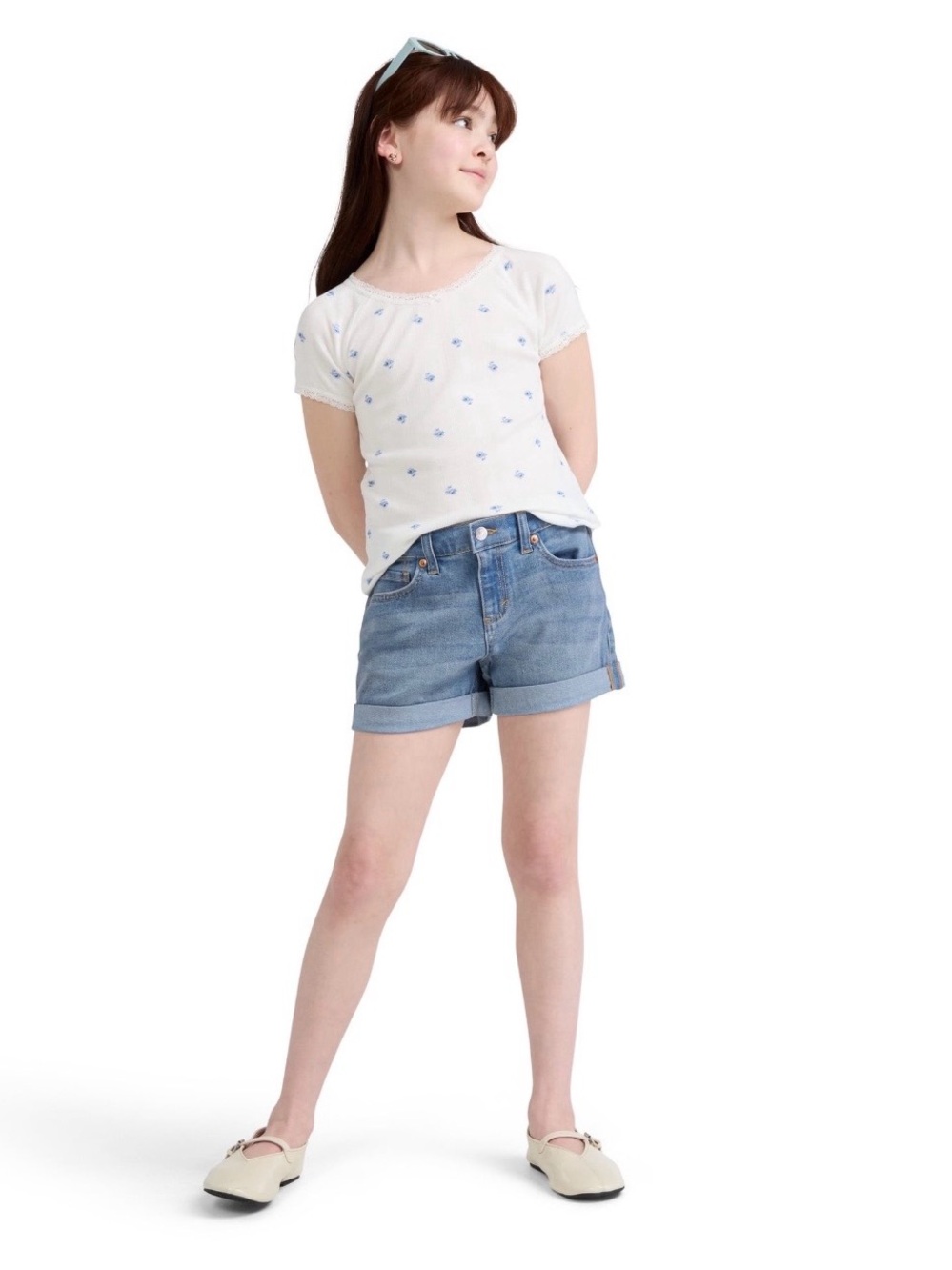 Levi's Light Blue Denim Rolled-Hem Kids Shorts - Picture 6 of 12